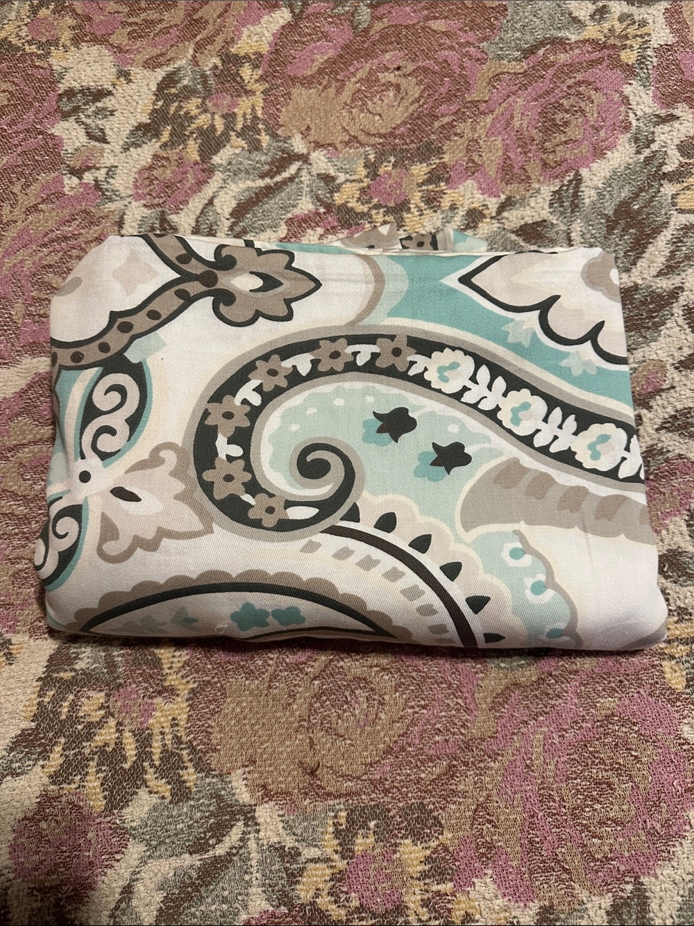 Paisley Bathroom Shower Curtain Panel in Light Blue, Gray, and White